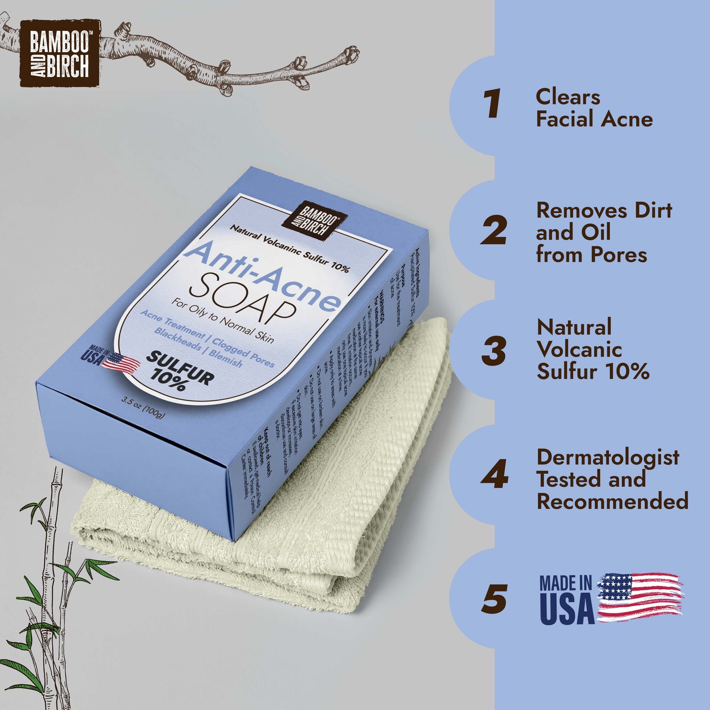 Anti-Acne Sulfur Soap Bar, 3.5 oz
